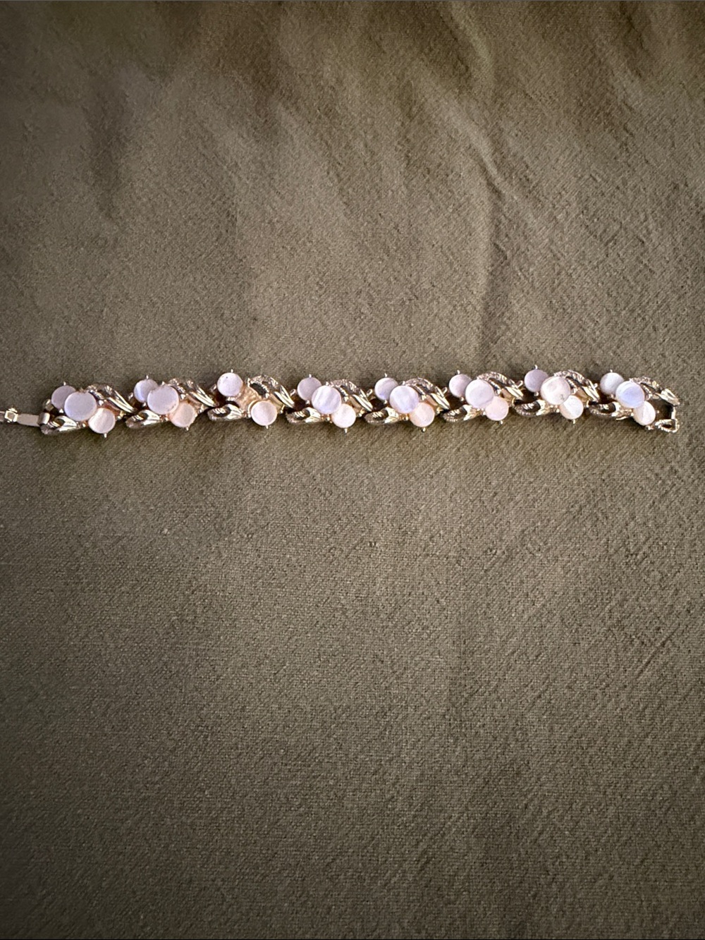 Delicate vintage costume Pink Stone Floral Link Bracelet . One Missing stone